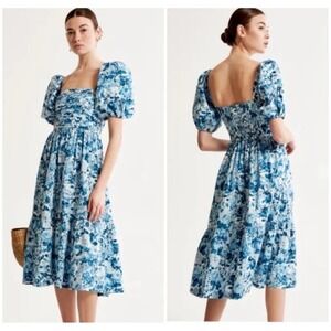 Abercrombie Fitch Emerson Poplin Floral Puff Sleeve Midi Dress , Size Medium